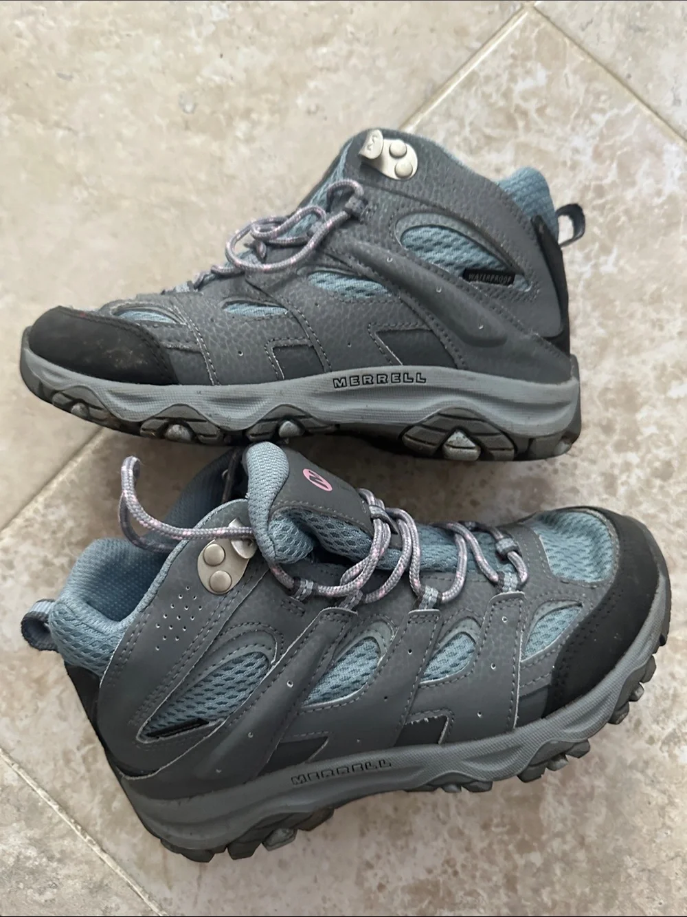 Merrell Gray and Light Blue Trail Hiking Shoes